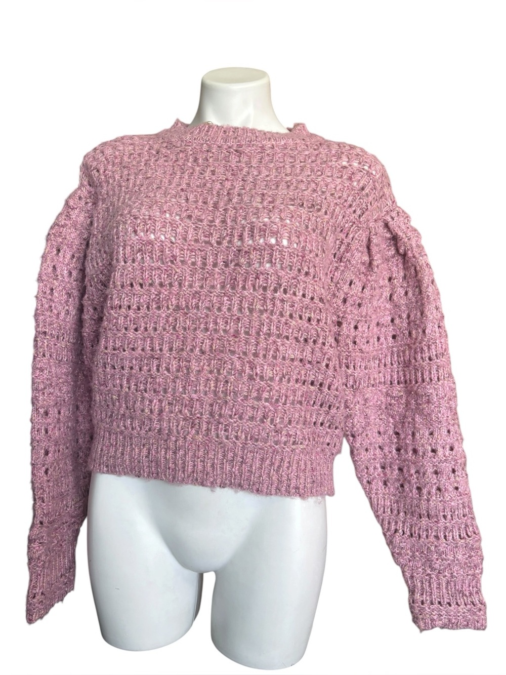 Universal Thread Small Pink Open Knit Cropped Sweater Balloon Sleeve Boho NWT
